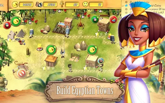 Spielszene aus Fate of the Pharaoh: Aufbaukarte mit Hütten, Steinen und Auftragsleiste