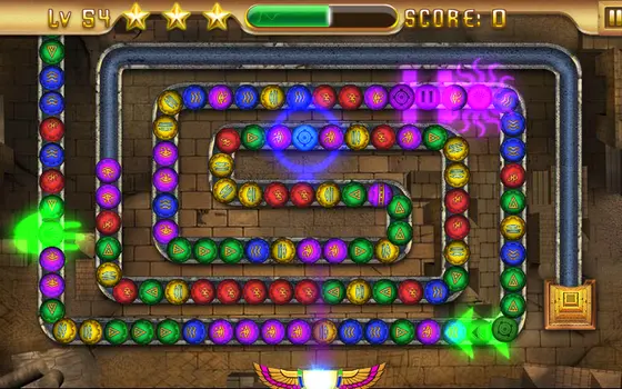 Spielszene aus Egypt Legend: Temple of Anubis: Kugelkette windet sich durch einen Tempelgang